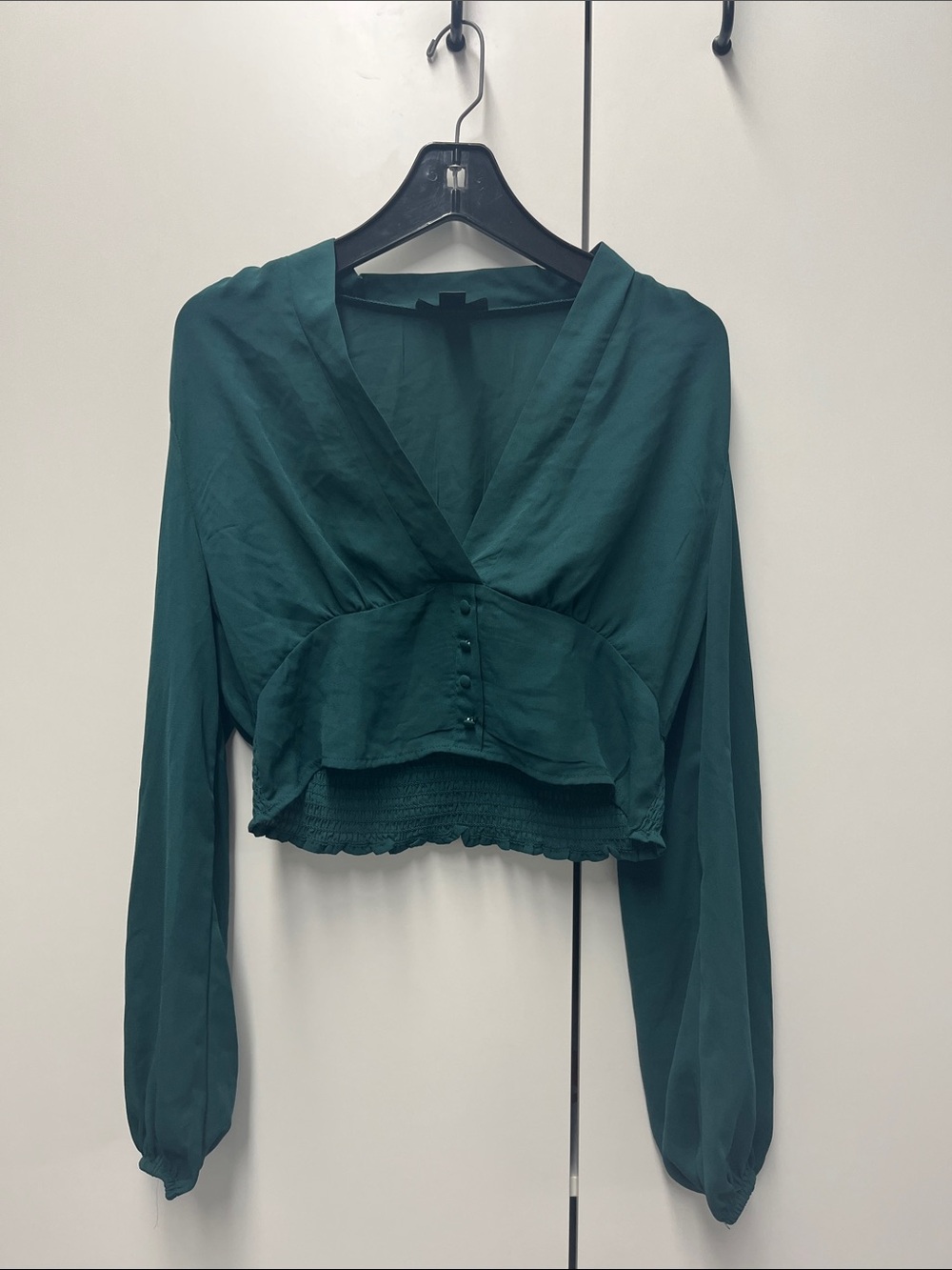 Streetwear Society Teal V-Neck Long Sleeve Crop Top